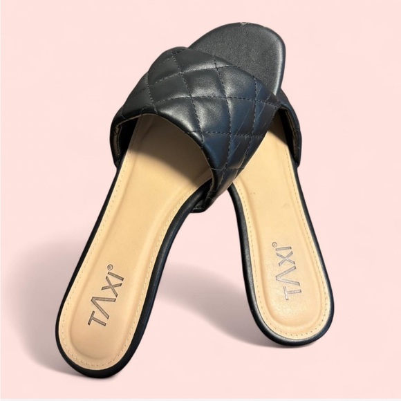 Taxi Women's Black Quilted Slide Sandals - Picture 2 of 3